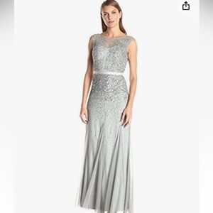 Adrianna Papell Women's Long Beaded Gown with Illusion Neckline NWT Size 4